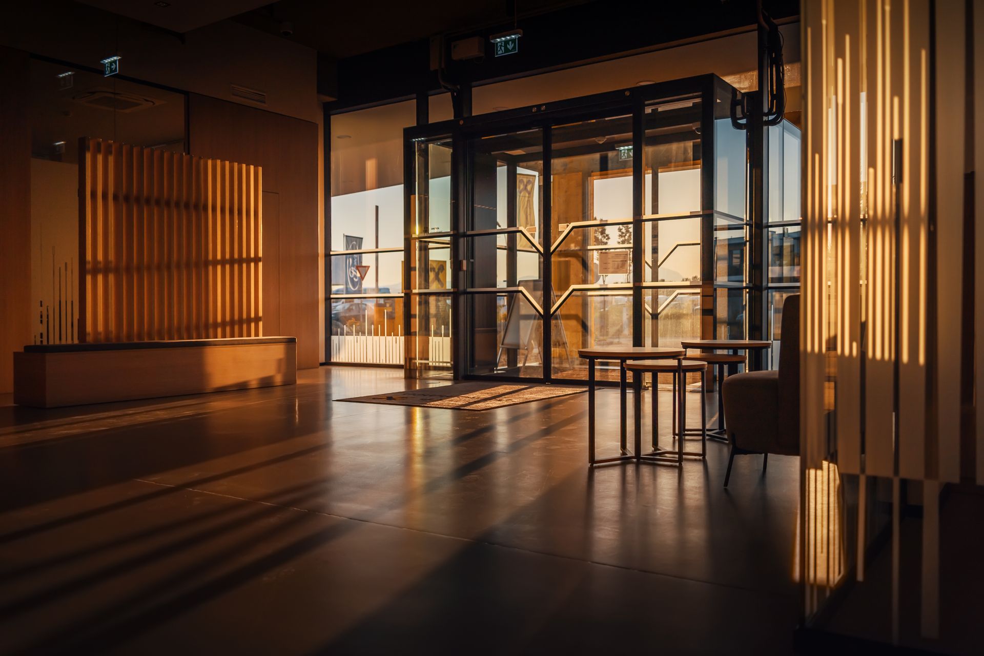 Sunlit modern hotel lobby