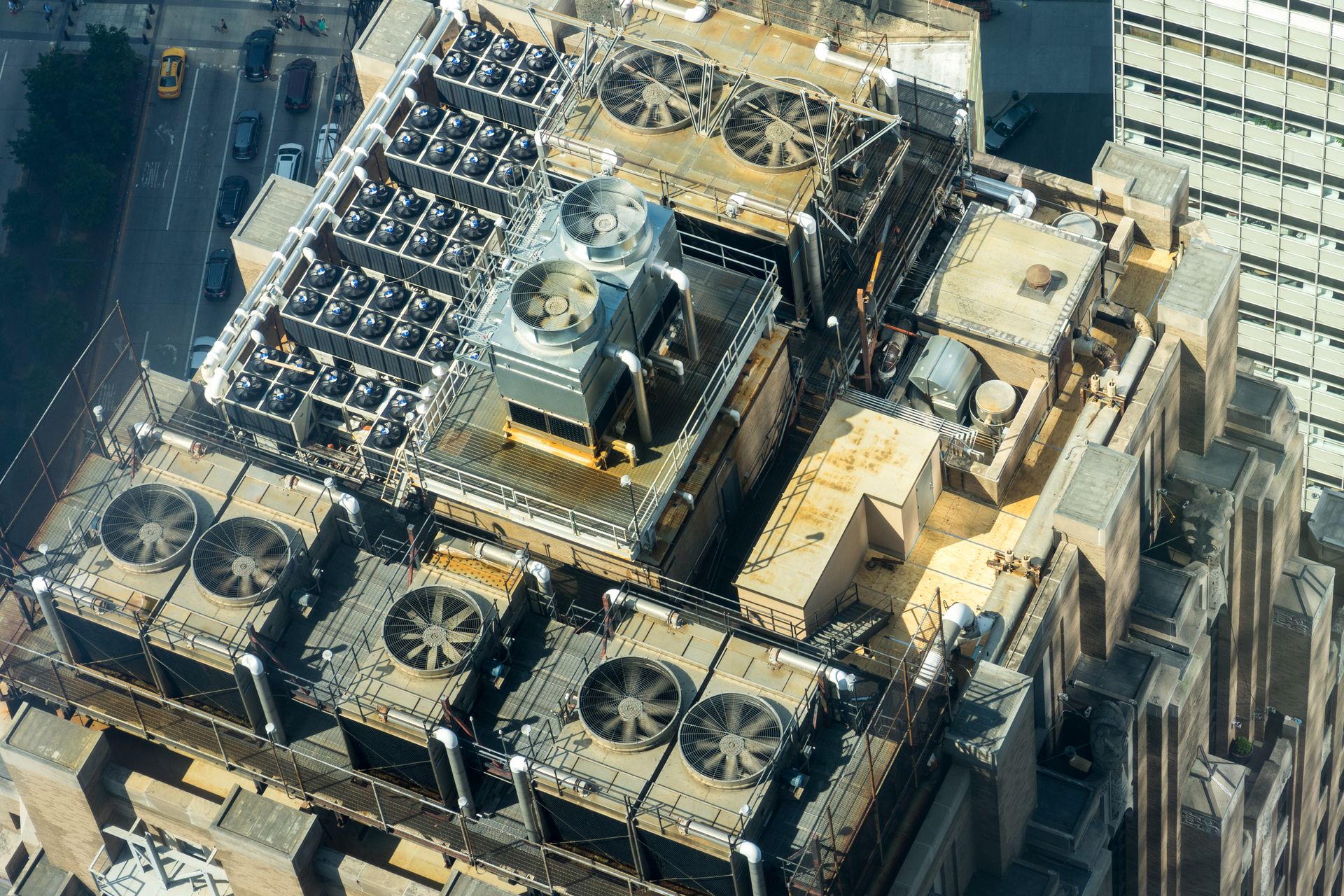 Rooftop HVAC units on a commercial building